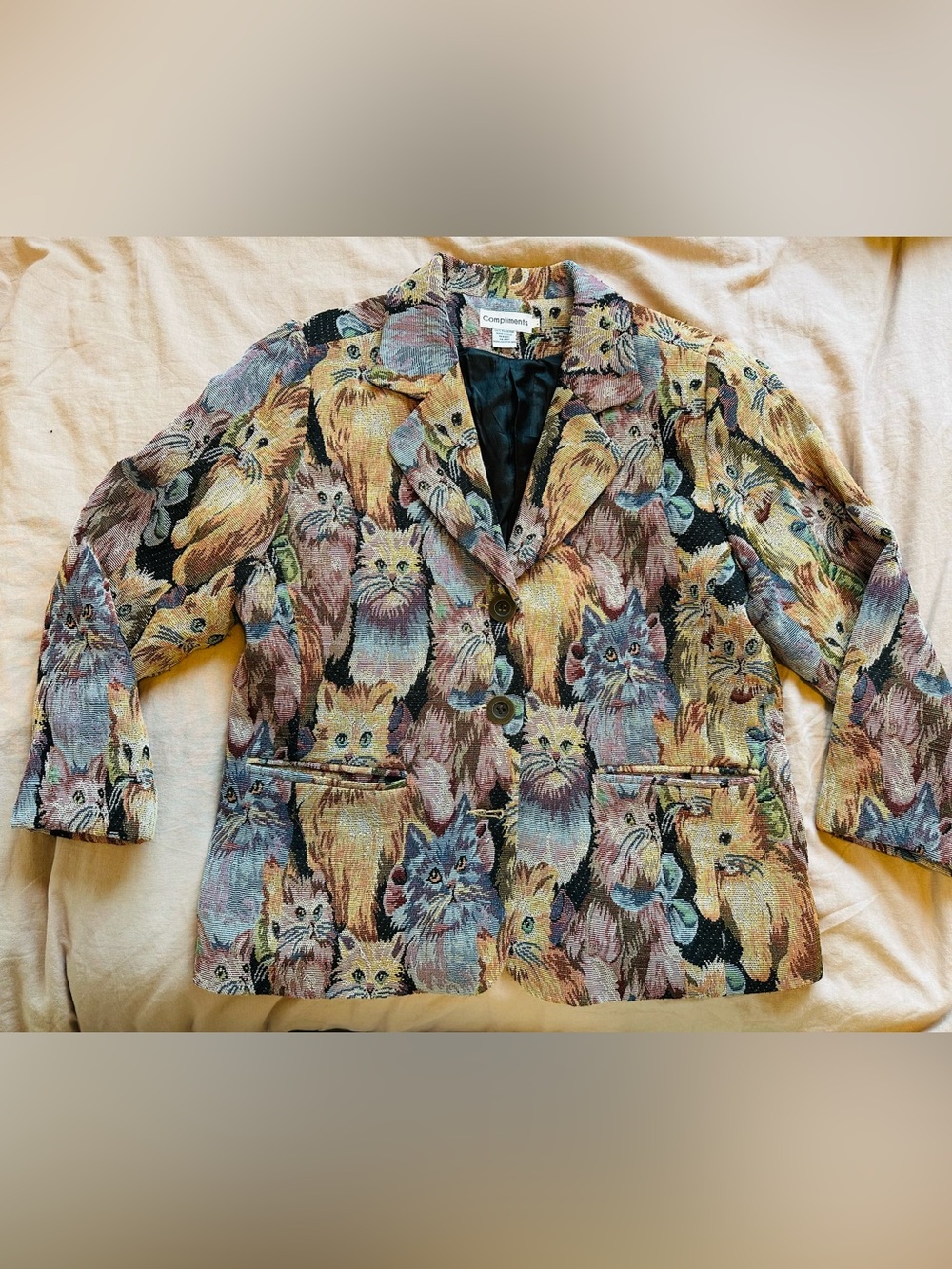 Vintage Multicolor Cat Tapestry Blazer & Matching Tote Bag Set - Picture 8 of 16